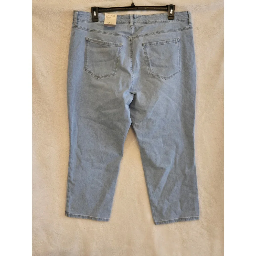 Style & Co Plus Women's 18W Straight Crop Jeans High Rise Wash Light Blue Denim - Picture 2 of 10
